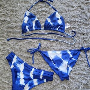 Blue and White Bikini Set